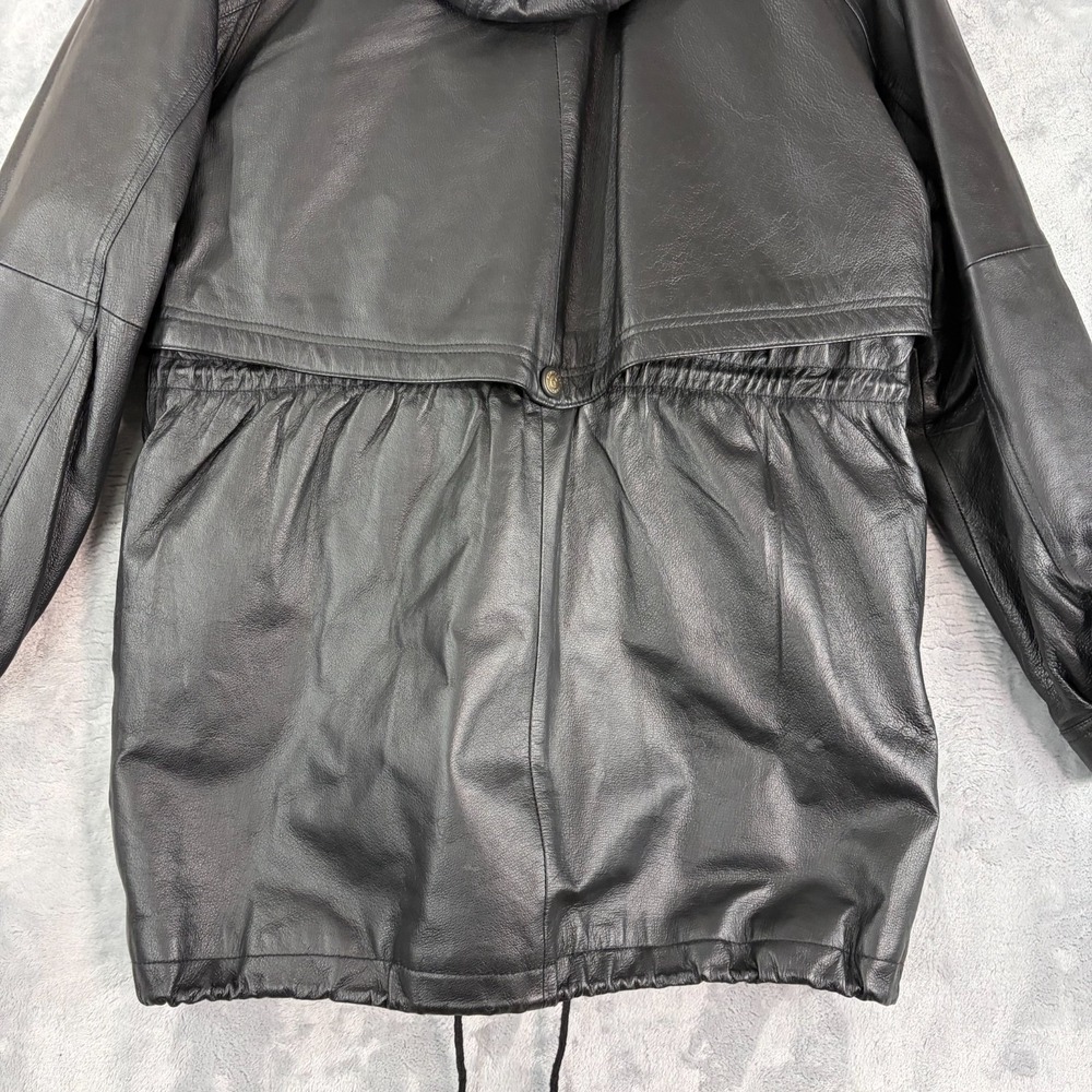 Vintage 80s Sergio Vadducci Black Leather Hooded Jacket Size XL NEW! - Picture 10 of 10